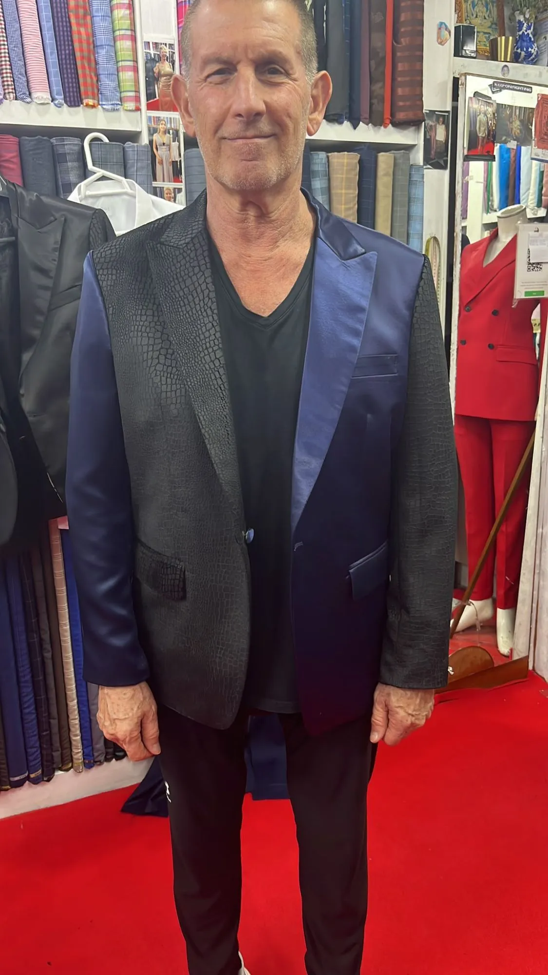 Customer fitting a custom garment at Oslo Tailor, Patong